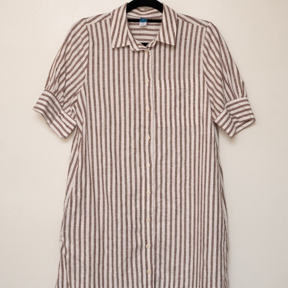 Old Navy Brown and White Striped Shirt Dress - Picture 2 of 5